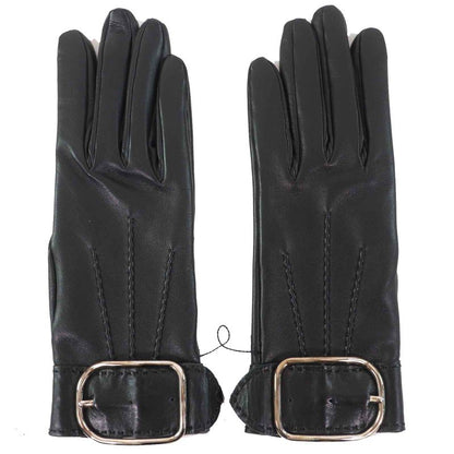 Hermes Belt Hardware Buckle Design Leather Gloves Black Silver Hardware 6.5