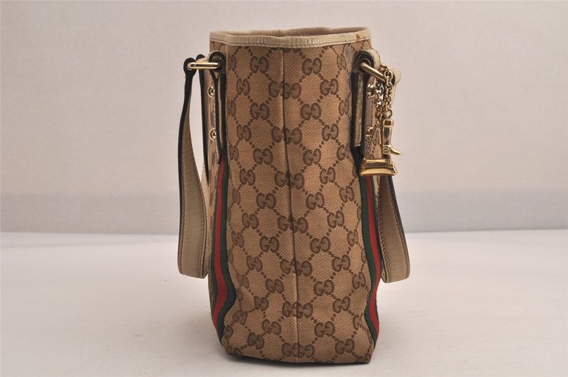 Gucci Web Sherry Line Tote Bag GG Canvas Leather 162898 Brown 7460m