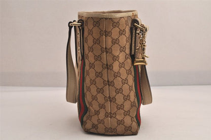 Gucci Web Sherry Line Tote Bag GG Canvas Leather 162898 Brown 7460m