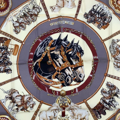 Grade Hermes 100% Silk Scarf Carre 90 Chevaux DE Trait Cart Horse