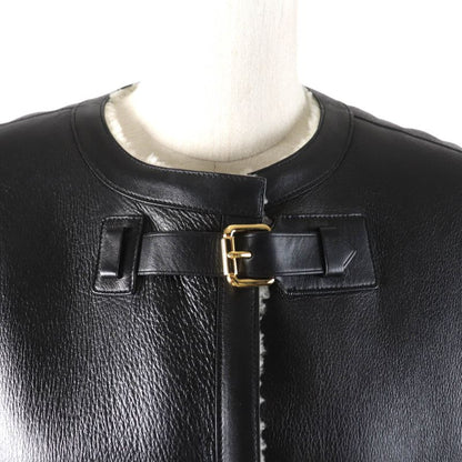 Louis Vuitton Sheepskin Reversible Belt Design Collarless Mouton Coat Black/whit