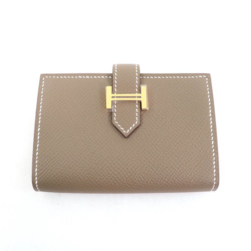 Hermes Bearn Mini Etoupe Vaux Epson Gold Hardware H Logo Hardware Mini Wallet