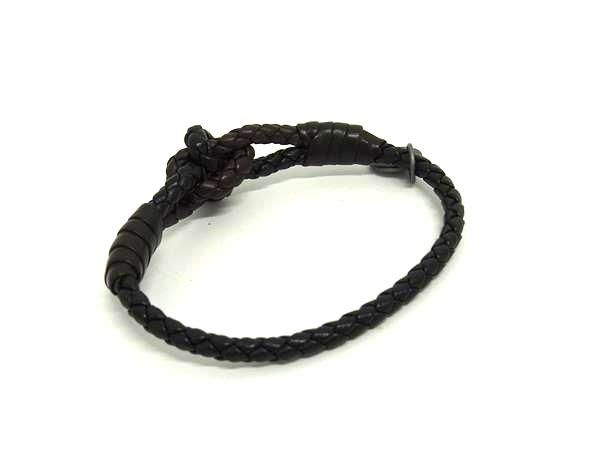 Bottega Veneta Intrecciato Leather Bracelet Bangle Accessories Black Fs4033
