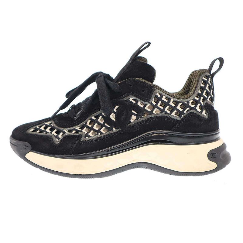 Chanel Matelasse Coco Mark Mesh Leather Sneakers G37126 Black 37