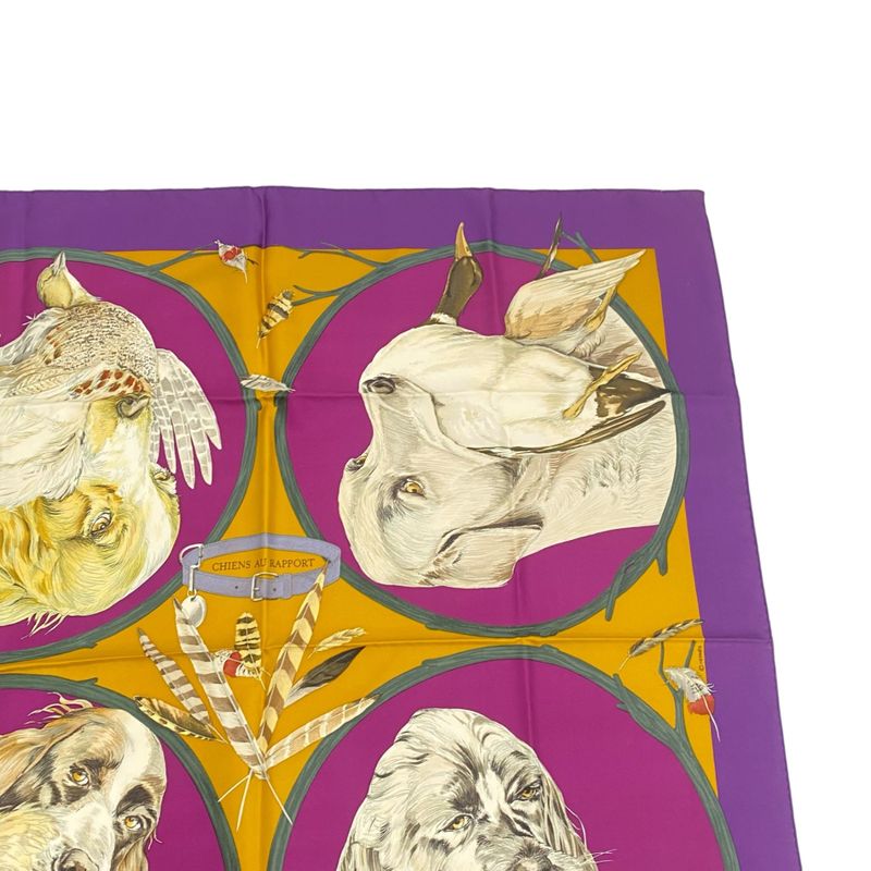 Hermes Carré 90 Scarf Silk Chiens AU Rapport Hound Purple