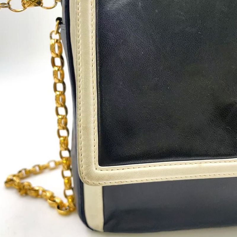 Chanel Coco Mark Serial No 2 Leather Black And White Chain Shoulder Bag Gold