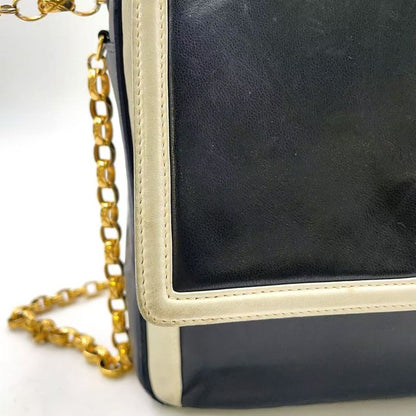 Chanel Coco Mark Serial No 2 Leather Black And White Chain Shoulder Bag Gold