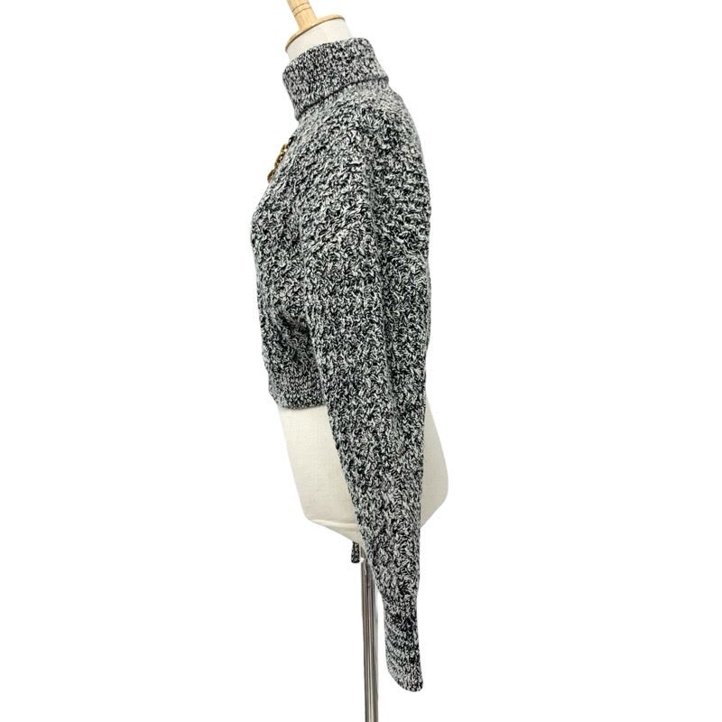 Louis Vuitton Top Wool Black White Gold Knit Circle Logo Chain Turtleneck