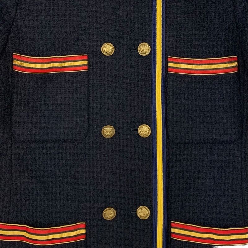 Gucci Outer Coat Jacket Taiga Button Tweed Black