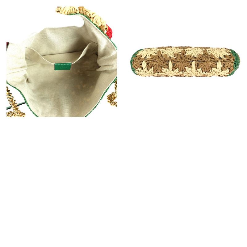 Gucci GG Marmont Beige Gold Hardware Raffia 574433 Chain Shoulder Bag Pochette