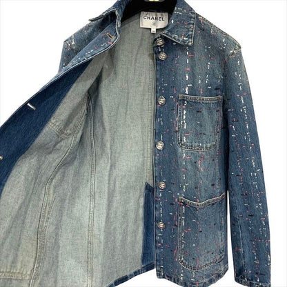 Chanel Coco Button Sequin Denim Jacket 38 Blue