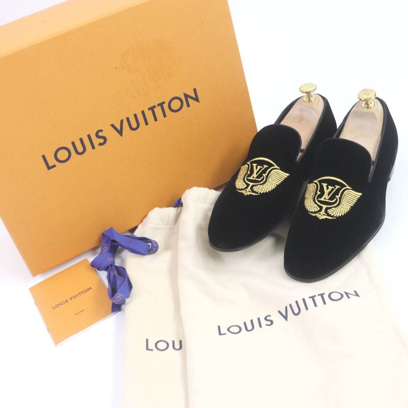 Louis Vuitton Hauteuil Line LV Logo Gold Embroidery Velvet Opera Shoes Loafers