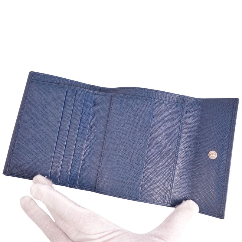 Prada Wallet Compact Wallet Triangle Leather