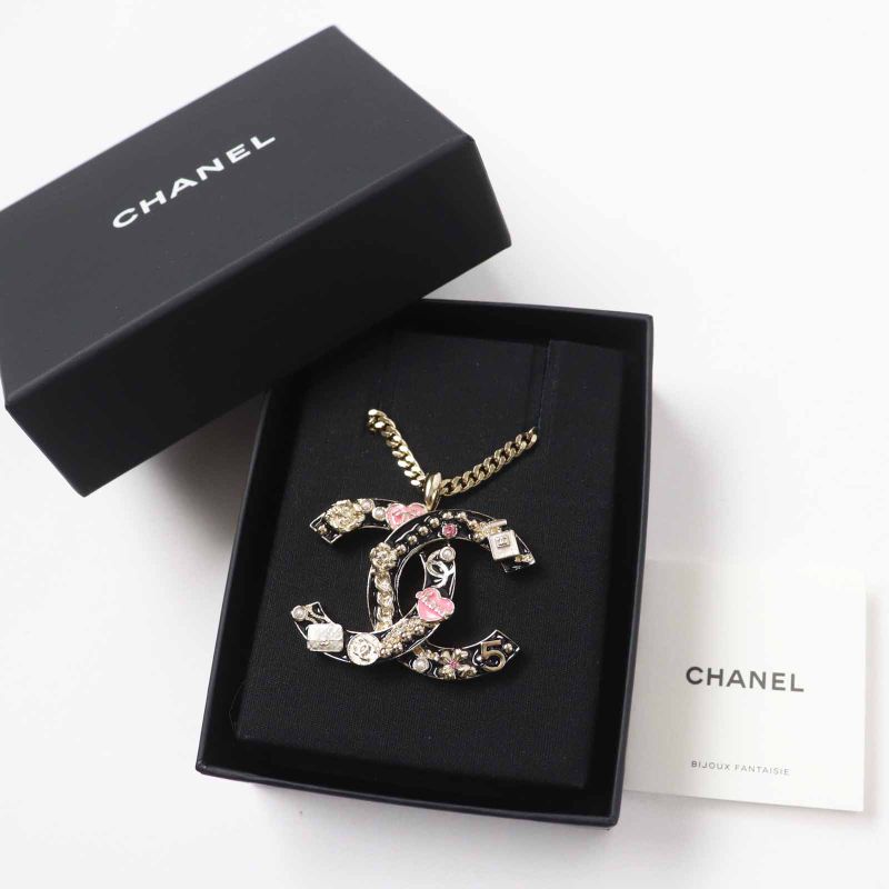 CHANEL B24P Abd325 Camellia Perfume Bag Icon Design Large Coco Mark Necklace