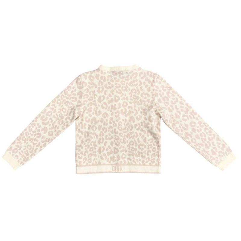 Christian Dior Cardigan Knit Size 13 Leopard Leopard Print Wool Pink Beige