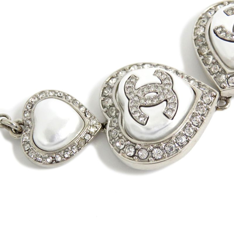 Chanel Necklace Heart Rhinestone Silver 23B Abb614b Fake Pearl Coco