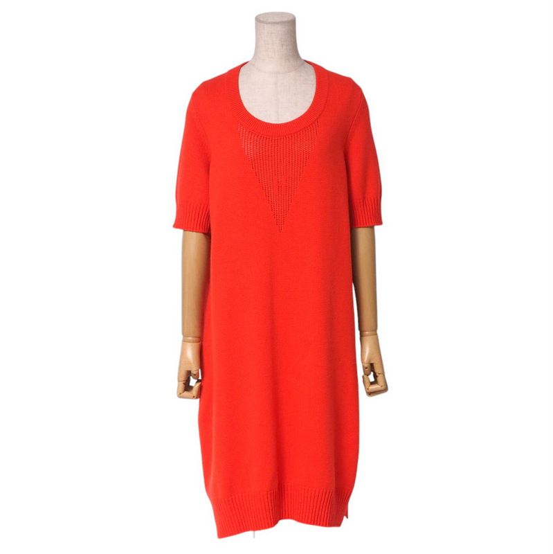 Hermes Dress Size 42 Total Cashmere H Logo Short Sleeves Knit Dress Made In