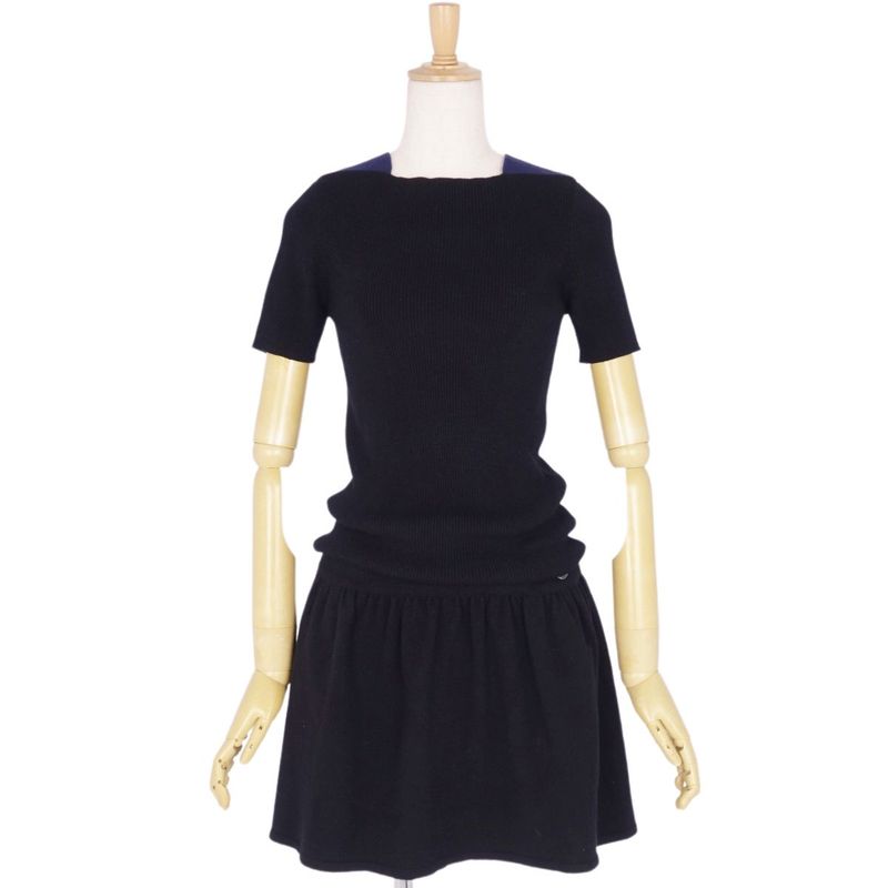 Chanel Knit Dress Short Sleeves Short Sleeves Coco Mark Wool Cashmere Tops