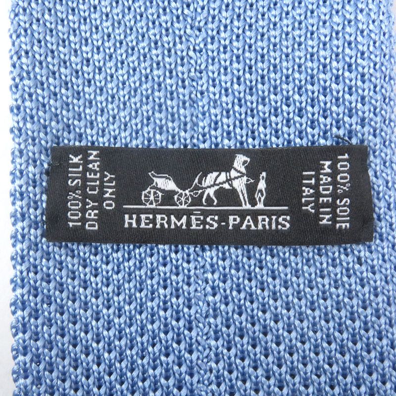 Hermes Tête À Tête Écestre Silk Horse Print Hose H Logo Knit Tie Light Blue