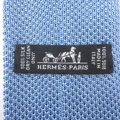Hermes Tête À Tête Écestre Silk Horse Print Hose H Logo Knit Tie Light Blue