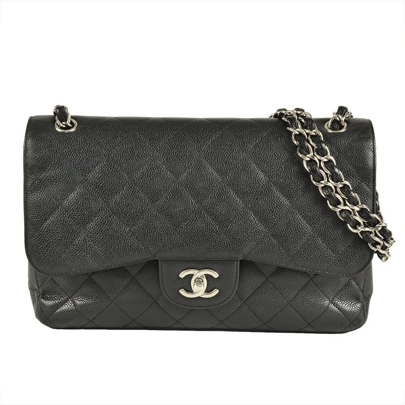 Chanel Matelasse 30 Shoulder Bag Caviar Skin A58600 Black Double Flap Large