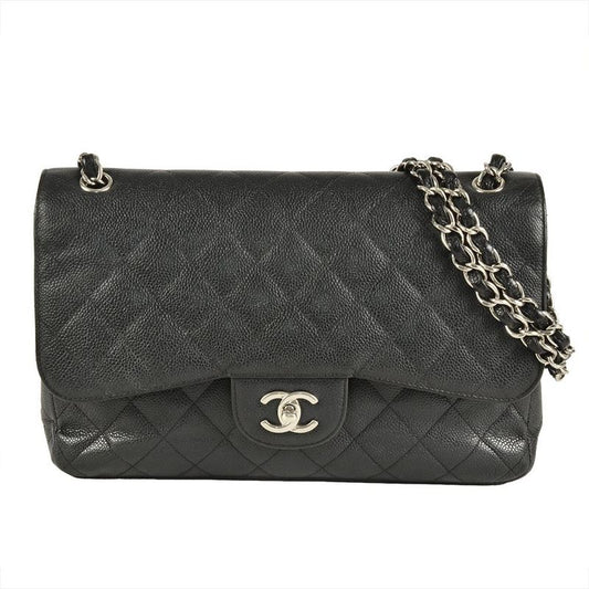 Chanel Matelasse 30 Shoulder Bag Caviar Skin A58600 Black Double Flap Large