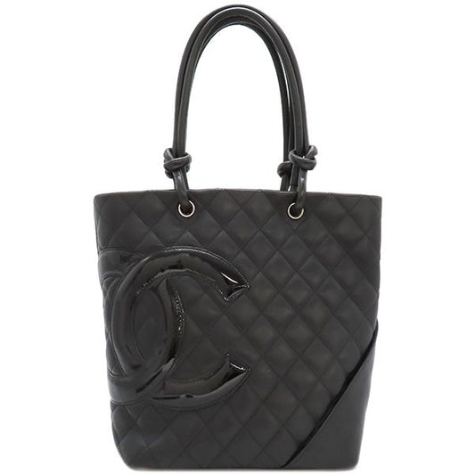 Chanel Tote Bag Cambon Line Medium Leather Enamel Black Silver Hardware Black
