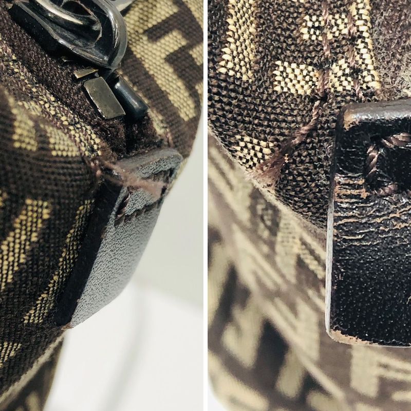 Fendi Mini Handbag 8bn105 Zucca Pattern Pouch Brown Canvas Xleather Ladies