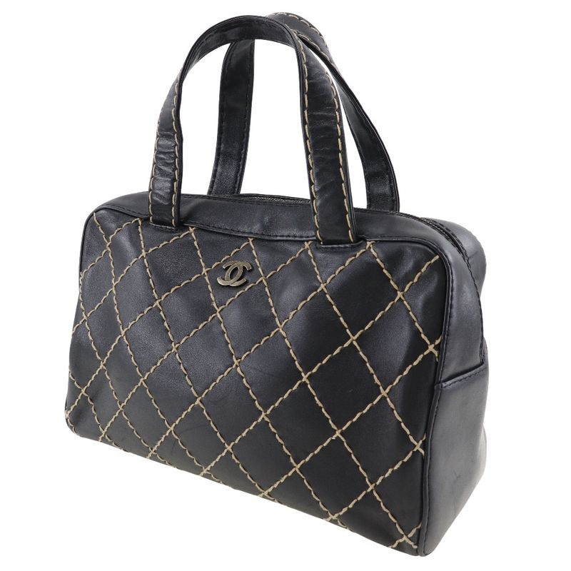 Chanel Wild Stitch Coco Mark Calf Black Women's Handbag