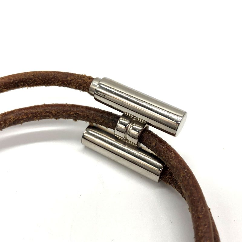 Hermes Bracelet Tourni Leather Brown and Silver Color Used 005090