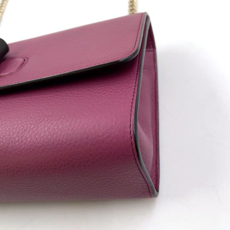 Gucci Bamboo Chain Leather Pink Purple Shoulder Bag Gold 387611