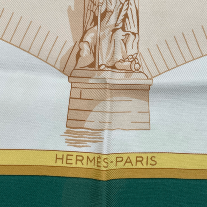 Hermes Carre 90 LES Ponts DE Paris Bridge Scarf Green