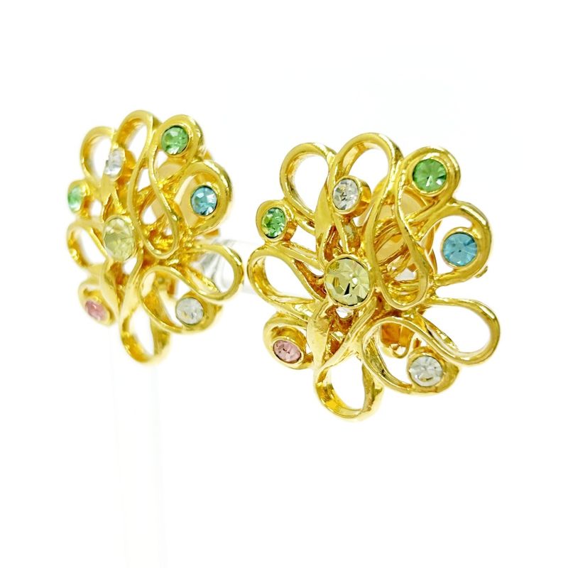 Yves Saint Laurent GP Rhinestone Flower Earrings Gold 465425