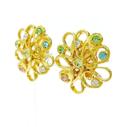 Yves Saint Laurent GP Rhinestone Flower Earrings Gold 465425