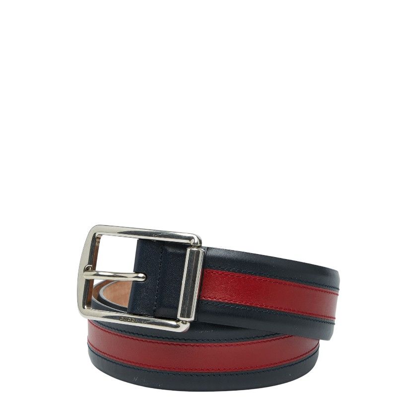 Gucci Sherry Line Belt Size: 90 36 295331 Navy Red Leather Men's Gucci