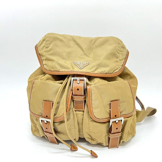 Prada Backpack Sac Logo Plate Nylon Brown