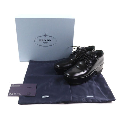 Prada Back Logo Platform Lace Up Leather Shoes Black 35.5 With Box And Storage