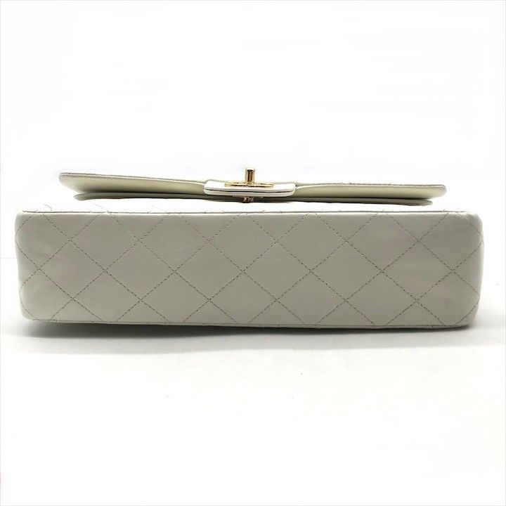 Chanel CC Logo Turnlock Lambskin Double Flap Chain Shoulder Bag White