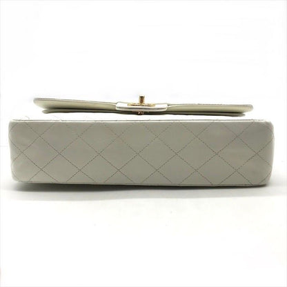 Chanel CC Logo Turnlock Lambskin Double Flap Chain Shoulder Bag White