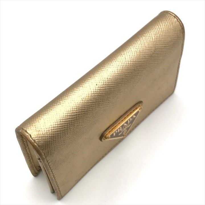 Prada Saffiano Leather Bifold Card Case Gold