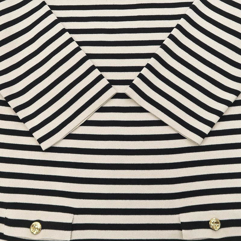 Gucci Knit Dress Border Light Beige Black M Wool 572614 Women's Apparel
