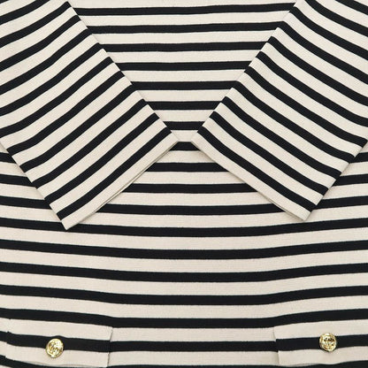 Gucci Knit Dress Border Light Beige Black M Wool 572614 Women's Apparel