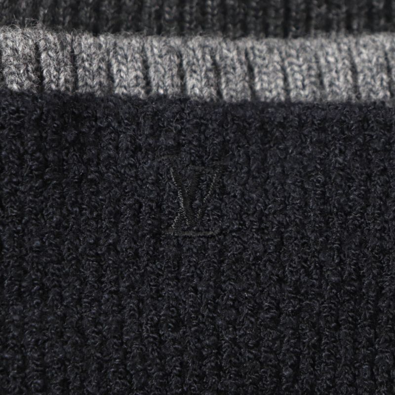 Louis Vuitton Cashmere Wool LV Logo Embroidered Knit Cap Gray Black Navy M