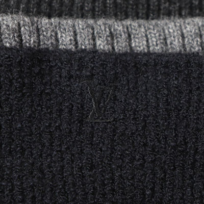 Louis Vuitton Cashmere Wool LV Logo Embroidered Knit Cap Gray Black Navy M