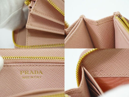 Authentic Prada Ribbon Round Zipper Long Wallet Long Wallet Leather Pink Wallet