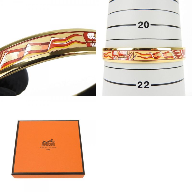 Hermes Bracelet Emile PM Metal Cloisonne Multicolor Gold Red Sailboat Engraved