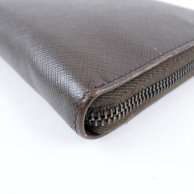 Prada Round Zipper 2ml220 Saffiano Caffe+nero Dark Brown Women's Long Wallet