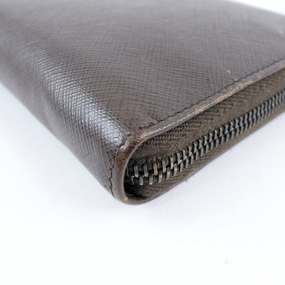 Prada Round Zipper 2ml220 Saffiano Caffe+nero Dark Brown Women's Long Wallet