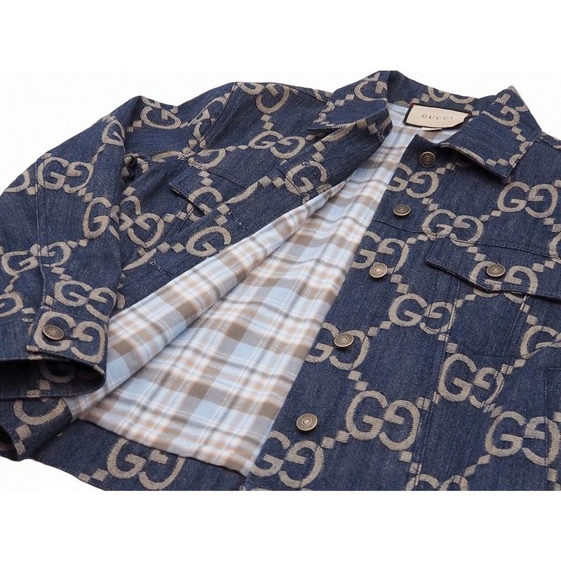 Gucci Jumbo GG Denim Jacket Outerwear Women's Blue Ivory Metal Button #36 Made