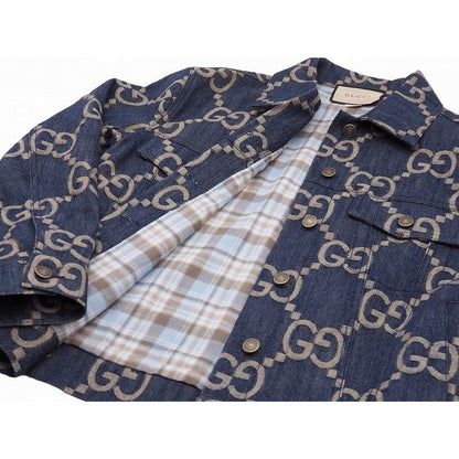 Gucci Jumbo GG Denim Jacket Outerwear Women's Blue Ivory Metal Button #36 Made